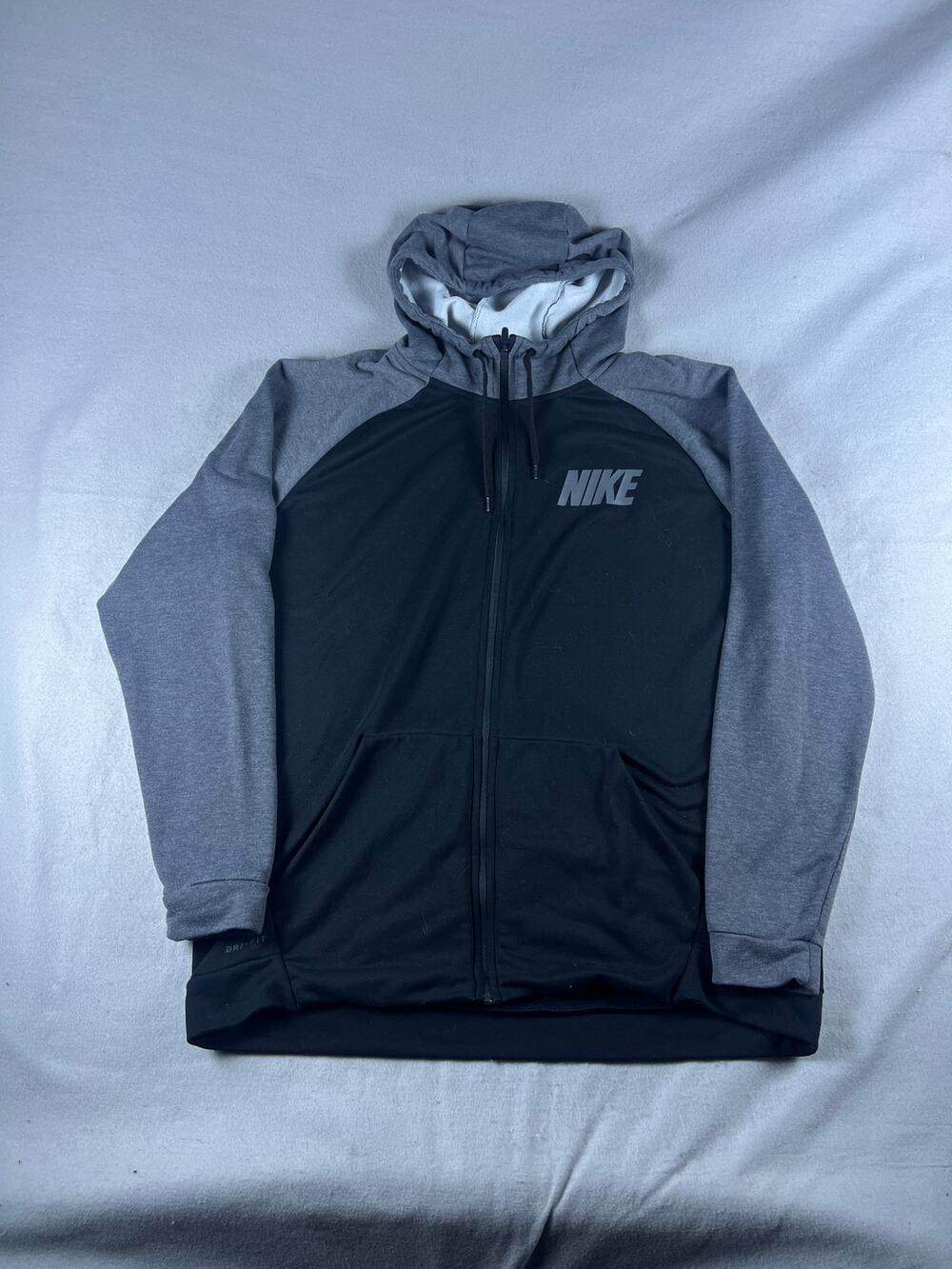 Nike Hoodie Men XXLT Black Gray Full Zip Raglan Dri-FIT Funnel Neck Sweatshirt